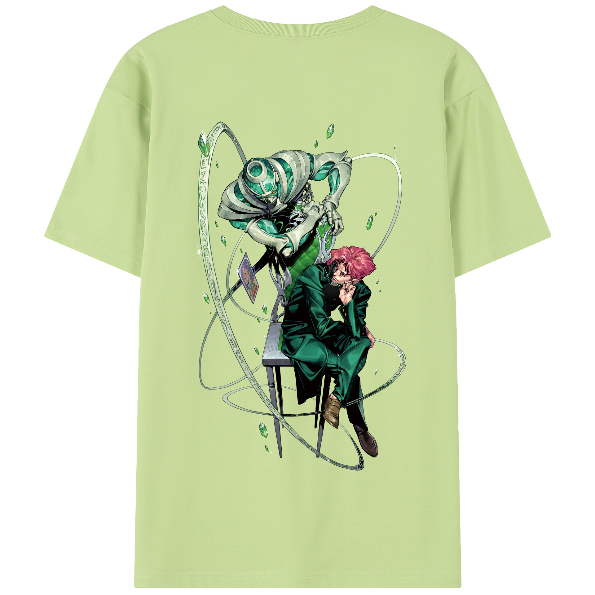 （画像用） ジョジョの奇妙な冒険 花京院 典明（かきょういん のりあき） JoJo's Bizarre Adventure Kakyoin Noriaki 綿100％半袖Tシャツ（背面プリント）